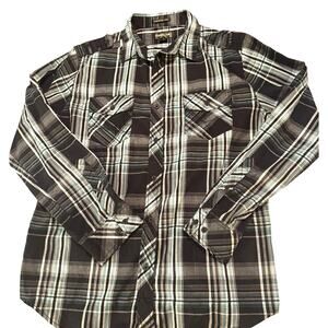 Helix Plaid Button Up Shirt Mens size L Western‎ Athletic Fit Black long Sleeve